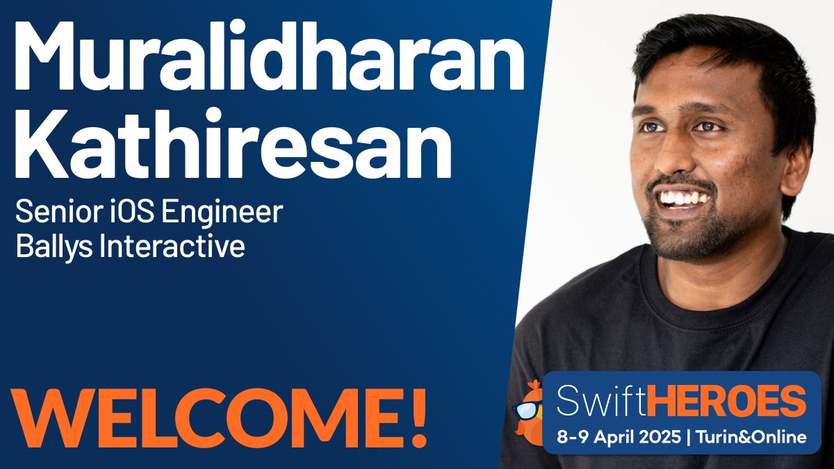 Swift Heroes (@swiftheroes_it) on Twitter photo 👤 Welcome <a href="/Muralidharan_K/">Muralidharan Kathiresan</a>, Senior iOS Engineer, to #swiftheroes25
🔎 with:"SwiftTesting ~ Right Swipe or Left Swipe" ⚙️📊
🎙️Full talk info: swiftheroes.com/2025/agenda/ 🔍
✅ Don't miss the presentation of the upcoming 2025 speakers — follow Swift Heroes on social media.
👥 To 👤 Welcome <a href="/Muralidharan_K/">Muralidharan Kathiresan</a>, Senior iOS Engineer, to #swiftheroes25
🔎 with:"SwiftTesting ~ Right Swipe or Left Swipe" ⚙️📊
🎙️Full talk info: swiftheroes.com/2025/agenda/ 🔍
✅ Don't miss the presentation of the upcoming 2025 speakers — follow Swift Heroes on social media.
👥 To