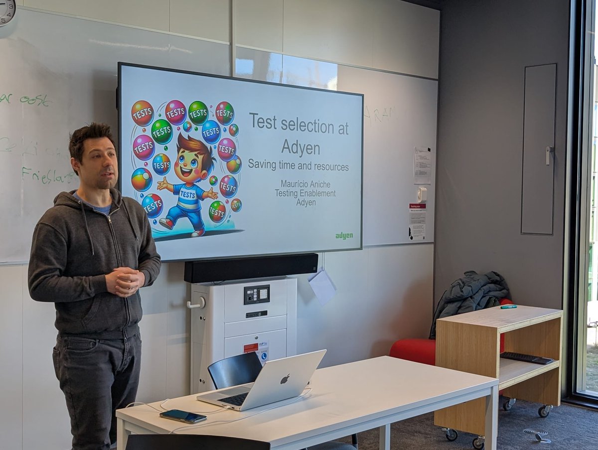 Ivano Malavolta (@imalavolta) on Twitter photo Glad to have <a href="/mauricioaniche/">Maurício Aniche</a> giving a seminar here at <a href="/VUamsterdam/">Vrije Universiteit Amsterdam (inactief)</a> on Test selection techniques at <a href="/Adyen/">Adyen</a>. Thanks Mauricio! <a href="/s2_group/">Software and Sustainability Group</a> #testing #testselection #softwareEngineering Glad to have <a href="/mauricioaniche/">Maurício Aniche</a> giving a seminar here at <a href="/VUamsterdam/">Vrije Universiteit Amsterdam (inactief)</a> on Test selection techniques at <a href="/Adyen/">Adyen</a>. Thanks Mauricio! <a href="/s2_group/">Software and Sustainability Group</a> #testing #testselection #softwareEngineering