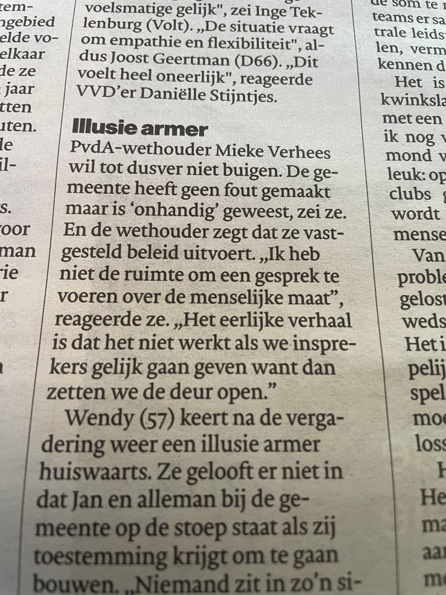Oei. “Het werkt niet als we insprekers gelijk gaan geven….” 

Bizarre #uitspraak van/voor een #wethouder.