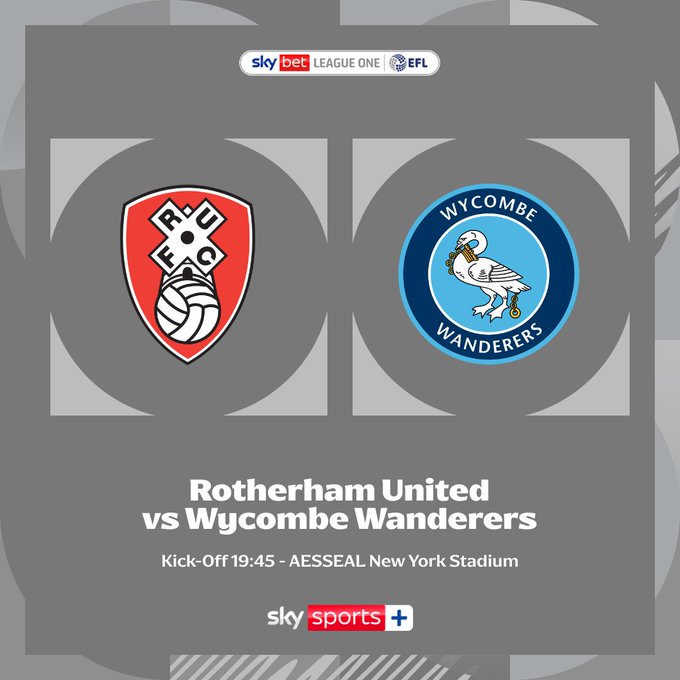 Rotherham United vs Wycombe Wanderers - Kick-off 19:45 - AESSEAL New York Stadium - Watch live on Sky Sports+