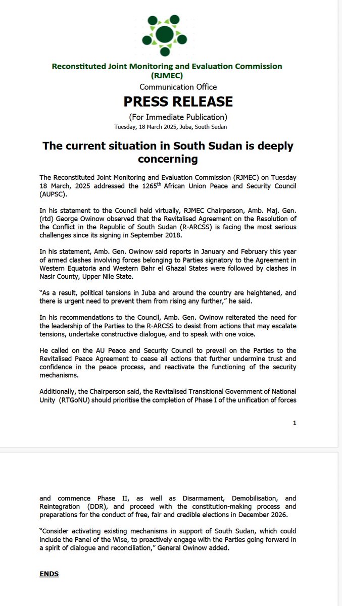 PRESS RELEASE: The current situation in South Sudan in deeply concerning, with the R-ARCSS facing its most serious challenges since 2018.
