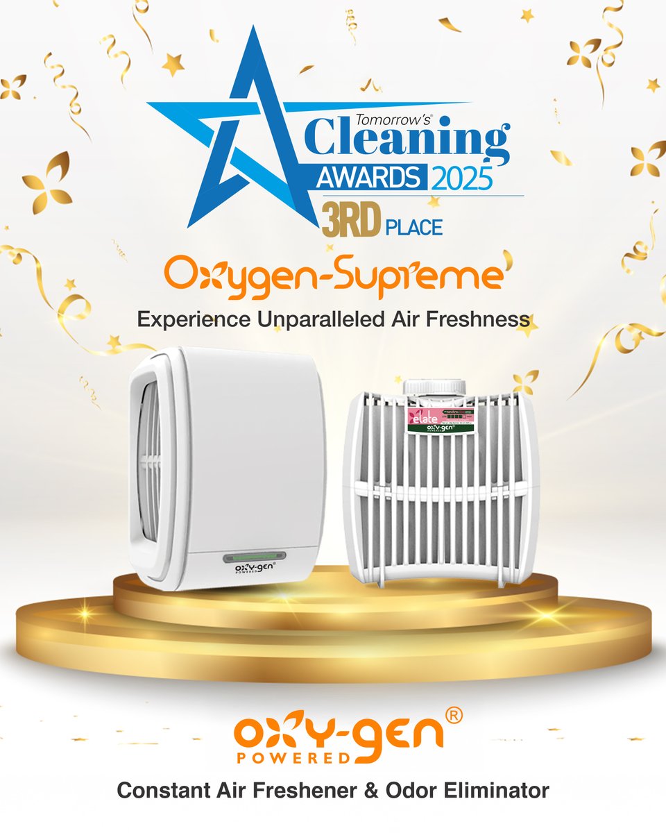🏆 We did it! 🎉

Our Oxygen-Supreme Air Freshener won 3rd Place in the <a href="/TomoCleaning/">Tomorrow's Cleaning</a>  Awards 2025! 🚀🌿

Huge thanks to everyone who supported &amp; voted! 💚 Experience constant freshness &amp; eco-friendly odor control—because clean air matters! ✨

#AwardWinning #OxygenSupreme