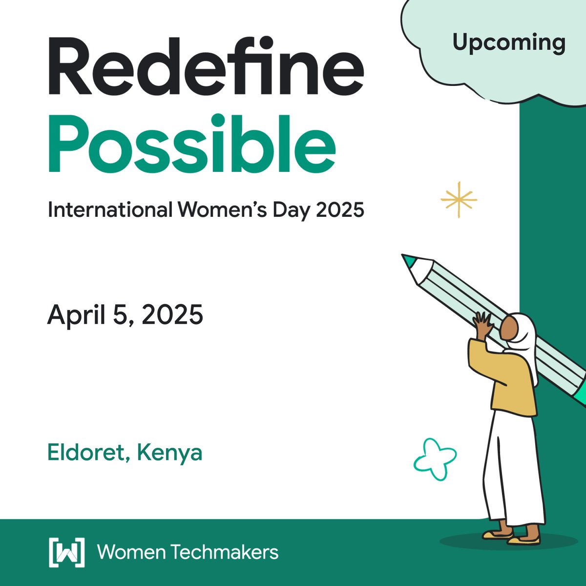 WTM Eldoret #RedefinePossible (@wtm_eldoret) on Twitter photo Something exciting is coming! 🚀
<a href="/WomenTechmakers/">Women Techmakers</a> International Women's Day 2025 is happening on April 5, 2025, in Eldoret!
Can’t wait to see you there! Stay tuned for venue announcement —this is one you won’t want to miss.
#IWD2025 #RedefinePossible <a href="/gdgeldoret/">GDG Eldoret</a> Something exciting is coming! 🚀
<a href="/WomenTechmakers/">Women Techmakers</a> International Women's Day 2025 is happening on April 5, 2025, in Eldoret!
Can’t wait to see you there! Stay tuned for venue announcement —this is one you won’t want to miss.
#IWD2025 #RedefinePossible <a href="/gdgeldoret/">GDG Eldoret</a>