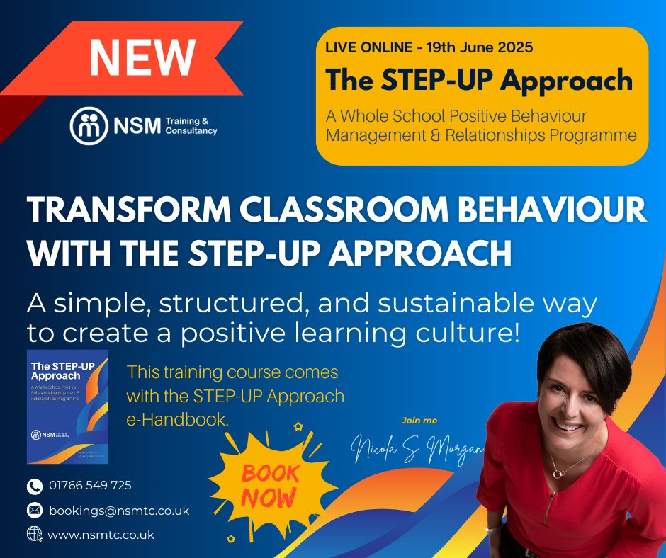 nsmtc's tweet image. 🚀 The STEP-UP Approach from NSM Training helps schools manage behaviour easily with clear, consistent strategies! ✅

💡 Less stress, better behaviour, more learning!

Learn more: nsmtc.co.uk

📞 01766549725
✉ bookings@nsmtc.co.uk
#TeacherLife #ClassroomSuccess