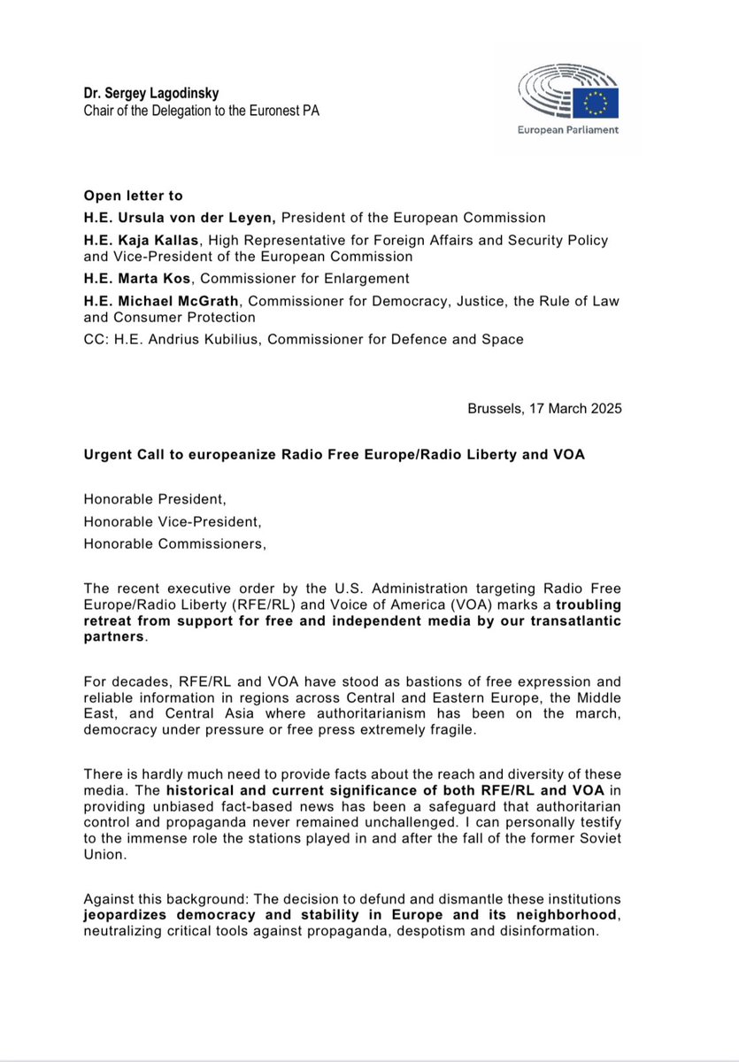 SLagodinsky's tweet image. My yesterday’s request to the @EU_Commission to europeanize @RFERL and parts of @VOANews: 
👉 It is in our strategic interest for both EU and neighborhood 👇