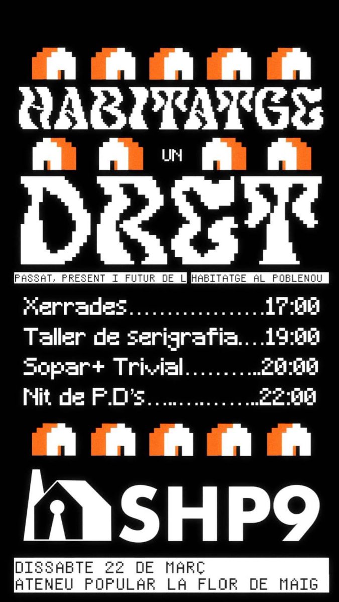 Aquest dissabte 22/3 tens una cita amb el Poblenou! 🔥✊🏽

💥Xerrada sobre el Passat, Present i Futur de l’habitatge al Poblenou amb l’<a href="/ObservatoriP9/">Observatori dels Barris del Poblenou</a> 

💥Taller de serigrafia 
💥Trivial i sopar popular
💥Nit de PD’s

A partir de les 17h a l’Ateneu Popular la <a href="/FlordeMaig/">La Flor de Maig</a>