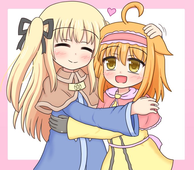 「ミーファお姉ちゃん」と慕ってくれるフィスタちゃんと、そんなフィスタちゃんがかわいいミーファちゃんの図です 