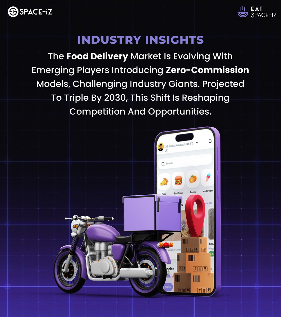 Space_IZ1's tweet photo. The food delivery market is shifting! π With zero-commission models transforming the industry, competition is growing. Expected to triple by 2030βare you ready for the future? π½οΈπ
#spaceiz #Eat #fooddelivery #IndustryNews https://t.co/Hkovqo3xIb