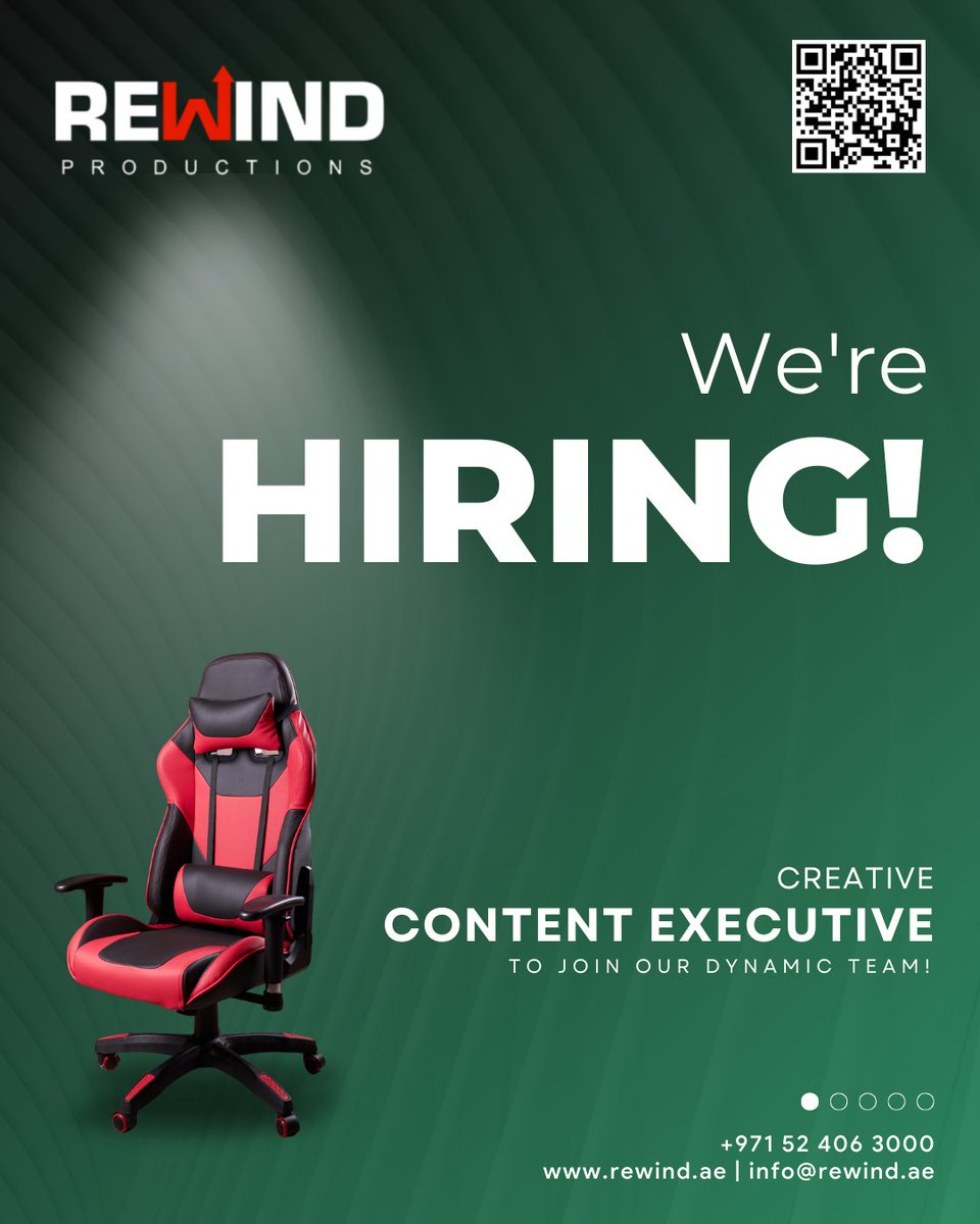 rewinduae's tweet photo. Rewind Productions is on the lookout for a Creative Content Executive to bring fresh ideas, compelling storytelling, and innovative content to life! 🎬✨

📩 Send your CV and portfolio to hr@rewind.ae

#hiringnow #creativecontent #contentcreatorjobs #digitalmarketingjobs https://t.co/sswWlV2Mda