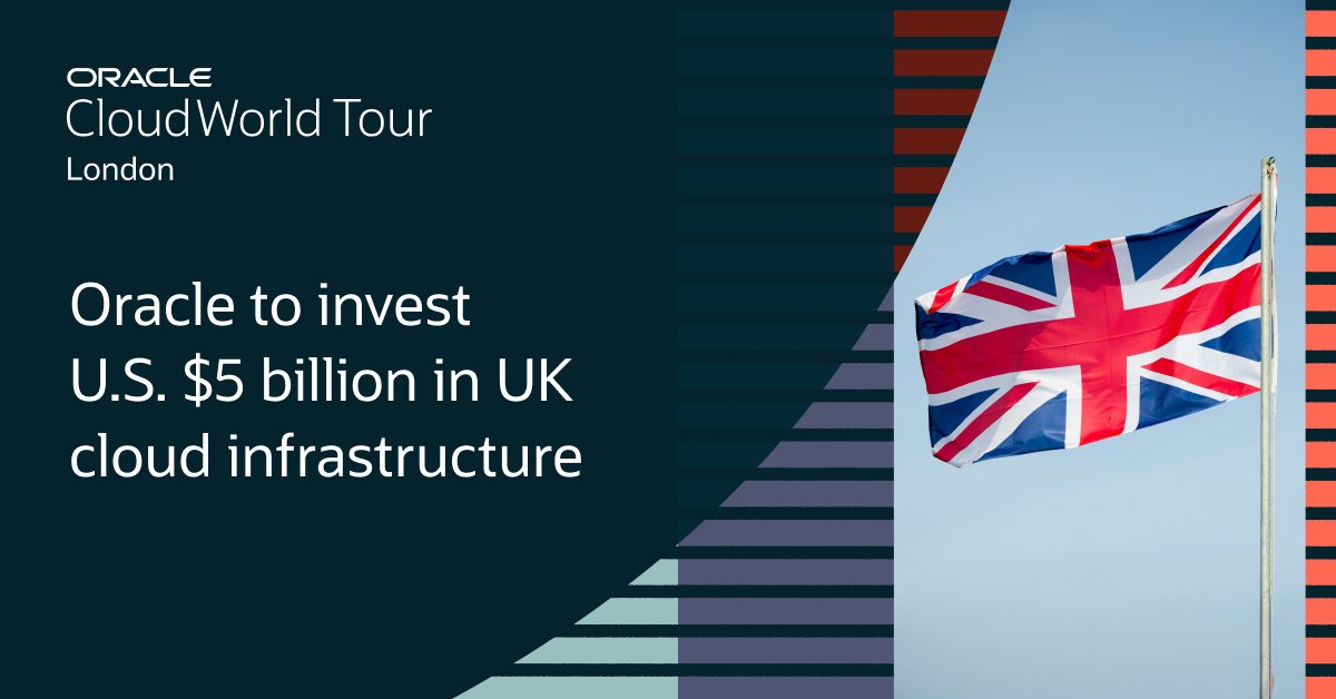 bmorina's tweet photo. Oracle is investing U.S. $5 billion over the next five years to support the UK Government’s vision for an #AI-driven future. https://t.co/L4B8hXrO0G #CloudWorld https://t.co/JtW21rfDVF
