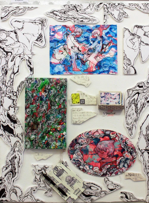 今回使用してる模様のパーツは、
2019年6月に制作&amp;展示したものです
手描きです、自分で言うのもあれですがこの頃の線かっけぇ〜と思います

あれから約6年、来月の大阪の個展で展示する予定です
ぜひ見に来てください 