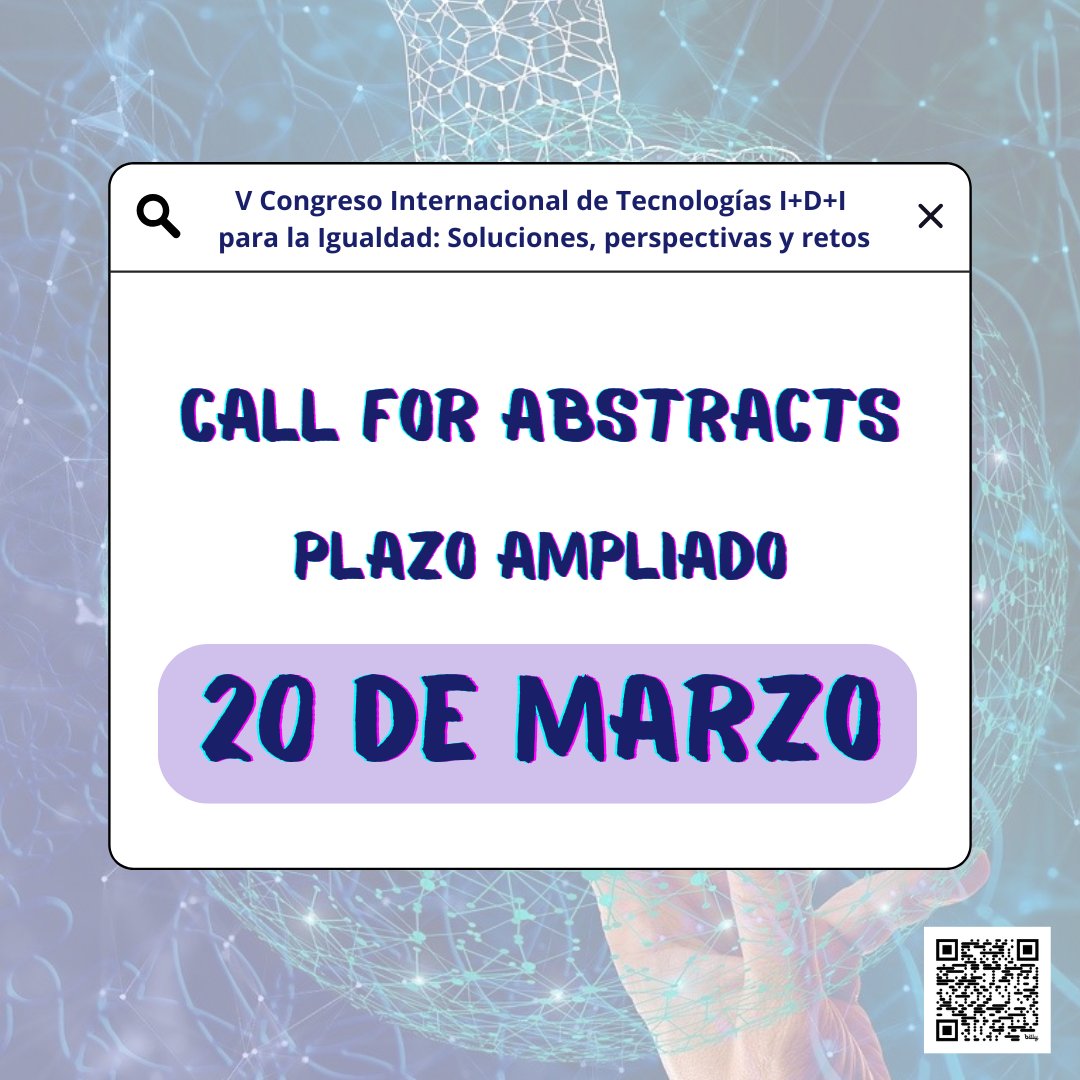 Instituto de Estudios de Género (@ieguc3m) on Twitter photo ¡Nos lo habéis pedido y os hemos escuchado!
📅 PLAZO AMPLIADO hasta el 20 de marzo para la entrega de abstracts del V Congreso Internacional Tecnologías I+D+i para la Igualdad: Soluciones, Perspectivas y Retos.
➡️ Más info: bit.ly/CITIDI-V
Financiado: <a href="/InstMujeres/">Instituto de las Mujeres</a> ¡Nos lo habéis pedido y os hemos escuchado!
📅 PLAZO AMPLIADO hasta el 20 de marzo para la entrega de abstracts del V Congreso Internacional Tecnologías I+D+i para la Igualdad: Soluciones, Perspectivas y Retos.
➡️ Más info: bit.ly/CITIDI-V
Financiado: <a href="/InstMujeres/">Instituto de las Mujeres</a>