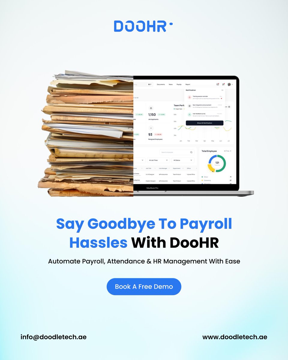 doodletechuae's tweet image. Tired of paperwork piling up? It’s time to switch to smart HR management!
Say goodbye to payroll hassles and focus on growing your business!
🔗 Click here to know more: doodletech.ae/best-hrms-soft…
#DoodleTech #DooHR #PayrollAutomation #HRSoftware #BusinessSolutions #HRManagement