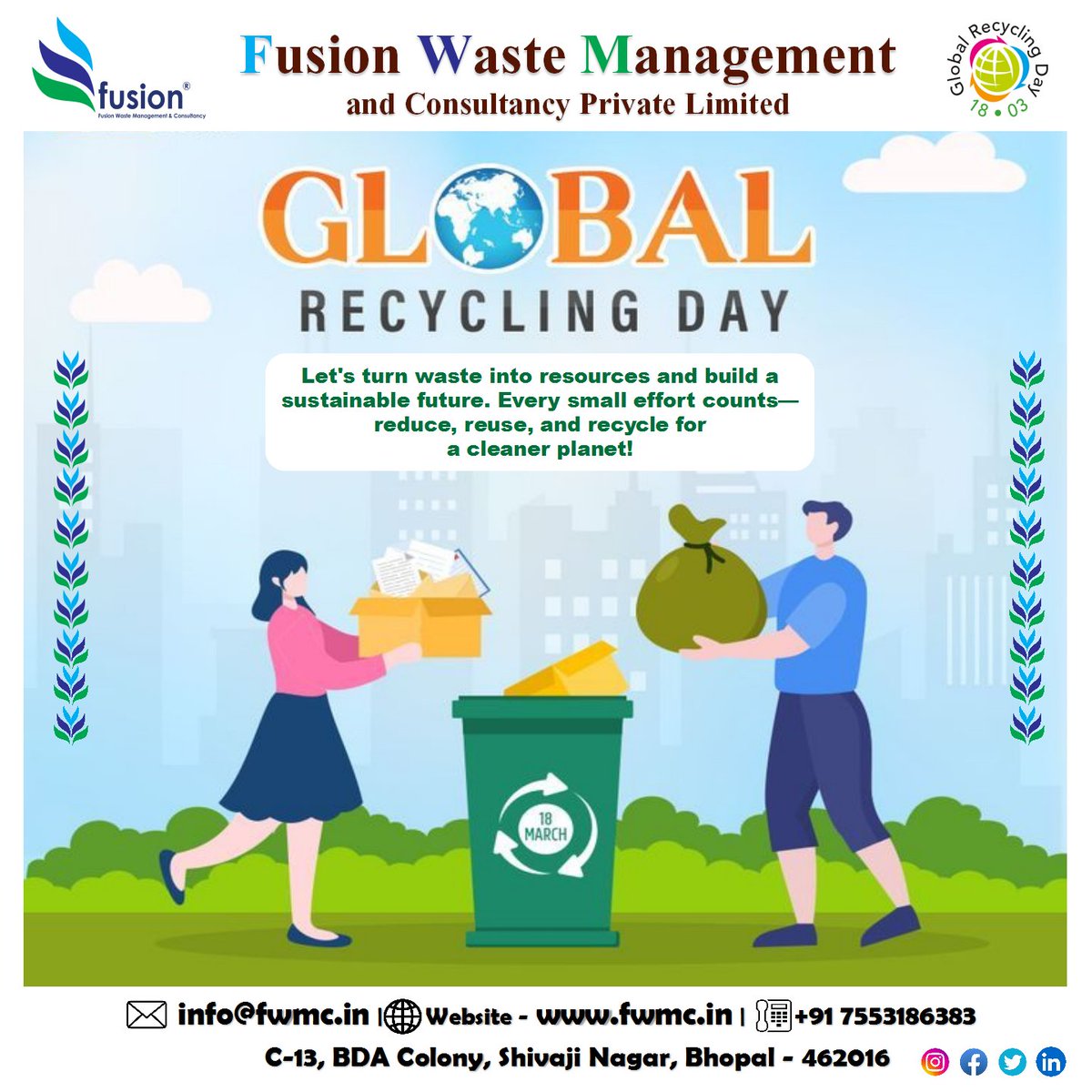 FWMC_India's tweet photo. ♻️🌎 Recycling Today for a Greener Tomorrow! 🌎♻️

Every item you recycle is a step towards a cleaner, healthier planet. 🌿 Let’s make sustainability a habit—reduce waste, reuse wisely, and recycle responsibly! 💚
 🌱✨ #GlobalRecyclingDay #RecycleForFuture  #FWMC #EcoFriendly https://t.co/jHKPA7dTQM