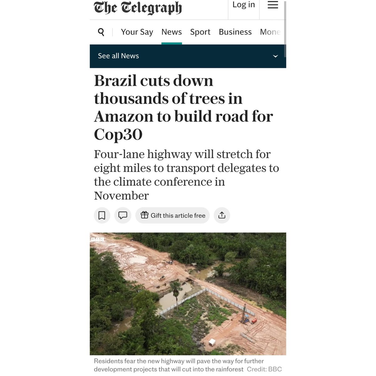 Jair M. Bolsonaro (@jairbolsonaro) on Twitter photo - Soโฆ Lula is chopping down the Amazon to build a road for COP30 (the climate summit) while wildfires and destruction hit record levels โ way beyond anything that happened during my government. But <a href="/GretaThunberg/">Greta Thunberg</a>, <a href="/LeoDiCaprio/">Leonardo DiCaprio</a>, and <a href="/EmmanuelMacron/">Emmanuel Macron</a> are suddenly on mute.
- Funny - Soโฆ Lula is chopping down the Amazon to build a road for COP30 (the climate summit) while wildfires and destruction hit record levels โ way beyond anything that happened during my government. But <a href="/GretaThunberg/">Greta Thunberg</a>, <a href="/LeoDiCaprio/">Leonardo DiCaprio</a>, and <a href="/EmmanuelMacron/">Emmanuel Macron</a> are suddenly on mute.
- Funny