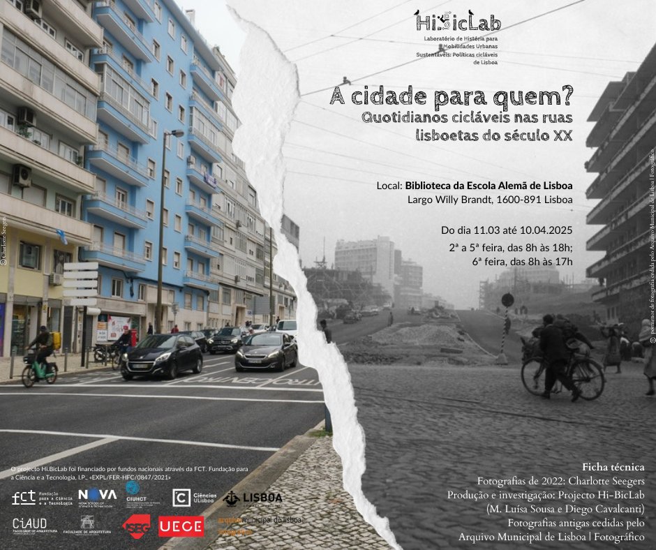 HBiclab's tweet photo. É com muito gosto que anunciamos que a exposição "A cidade para quem? Quotidianos cicláveis nas ruas lisboetas no século XX” volta a estar patente, desta vez com acolhimento da Biblioteca da Escola Alemã de Lisboa (Largo Willy Brandt, 1600-891 Lisboa) até 10/4/2025. https://t.co/d7XQRijoMQ