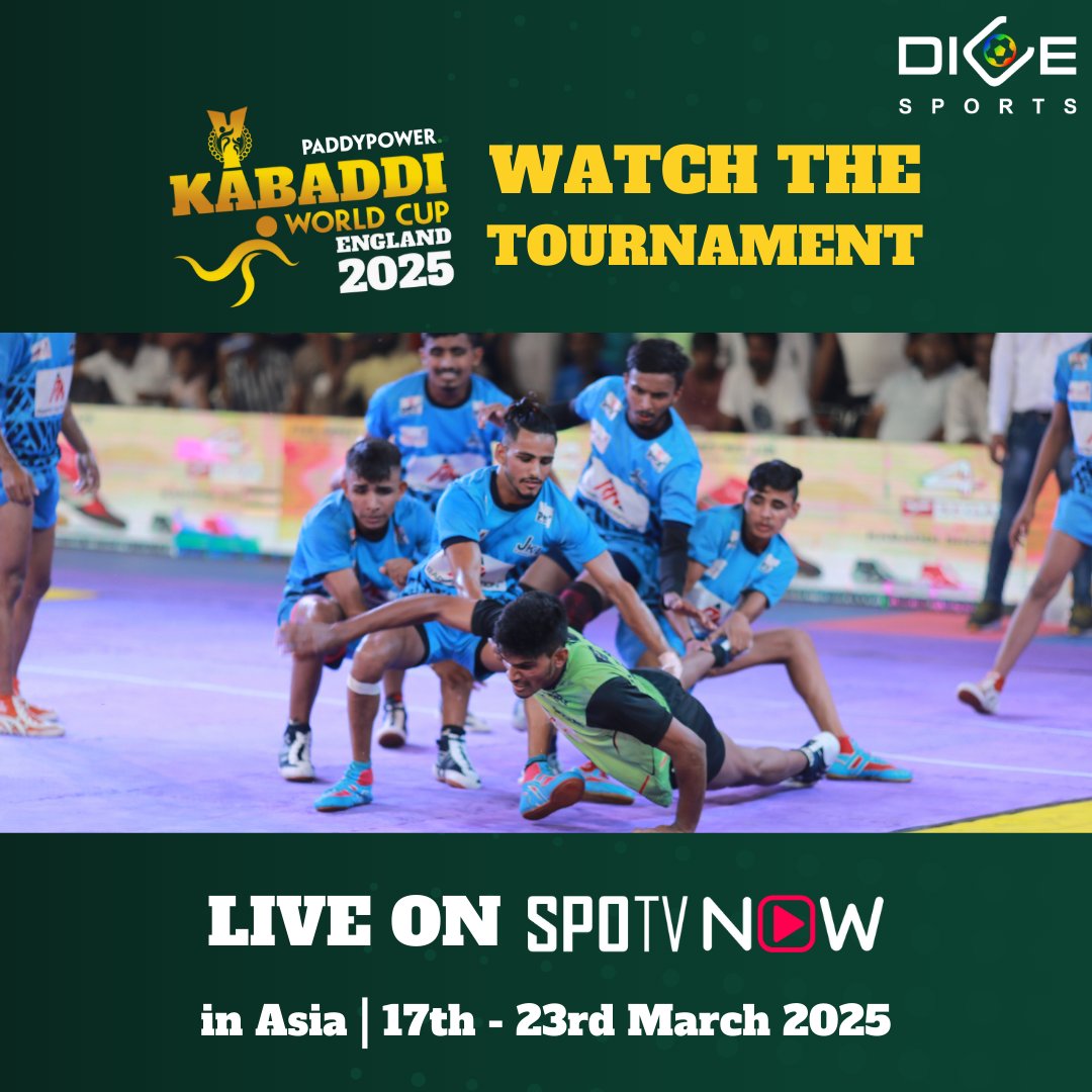 DICE Verse (@godiceverse) on Twitter photo The battle has begun! Watch <a href="/kabaddiwc2025/">kabaddiworldcup2025</a> live on <a href="/SPOTVMY/">SPOTV Malaysia</a> / <a href="/SPOTV_Indonesia/">SPOTV Indonesia</a> / <a href="/SPOTVSEA/">SPOTV SEA</a> from now through to 23rd March in Thailand, Indonesia, Philippines, Malaysia, Singapore and Hong Kong.
#DICEVerse #kabaddiworldcup2025 #kwc2025 #JourneyToKWC25 #KabaddiCulture #spotv The battle has begun! Watch <a href="/kabaddiwc2025/">kabaddiworldcup2025</a> live on <a href="/SPOTVMY/">SPOTV Malaysia</a> / <a href="/SPOTV_Indonesia/">SPOTV Indonesia</a> / <a href="/SPOTVSEA/">SPOTV SEA</a> from now through to 23rd March in Thailand, Indonesia, Philippines, Malaysia, Singapore and Hong Kong.
#DICEVerse #kabaddiworldcup2025 #kwc2025 #JourneyToKWC25 #KabaddiCulture #spotv