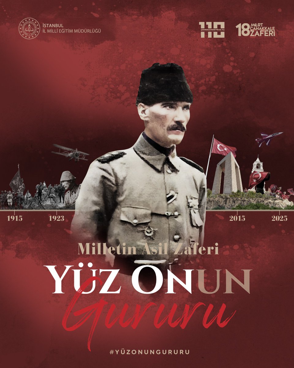 🇹🇷 110 yıl önce Çanakkale’de yazılan destan; aziz milletimizin iradesinin, inancının ve kahramanlığının nişanesidir.

110 yıldır gönüllerimizde taşıdığımız bu şanlı zafer, bağımsızlık yolunda en büyük gururumuzdur.

#YüzOnunGururu #18MartÇanakkaleZaferi

<a href="/tcmeb/">Millî Eğitim Bakanlığı</a> <a href="/Yusuf__Tekin/">Yusuf Tekin</a>