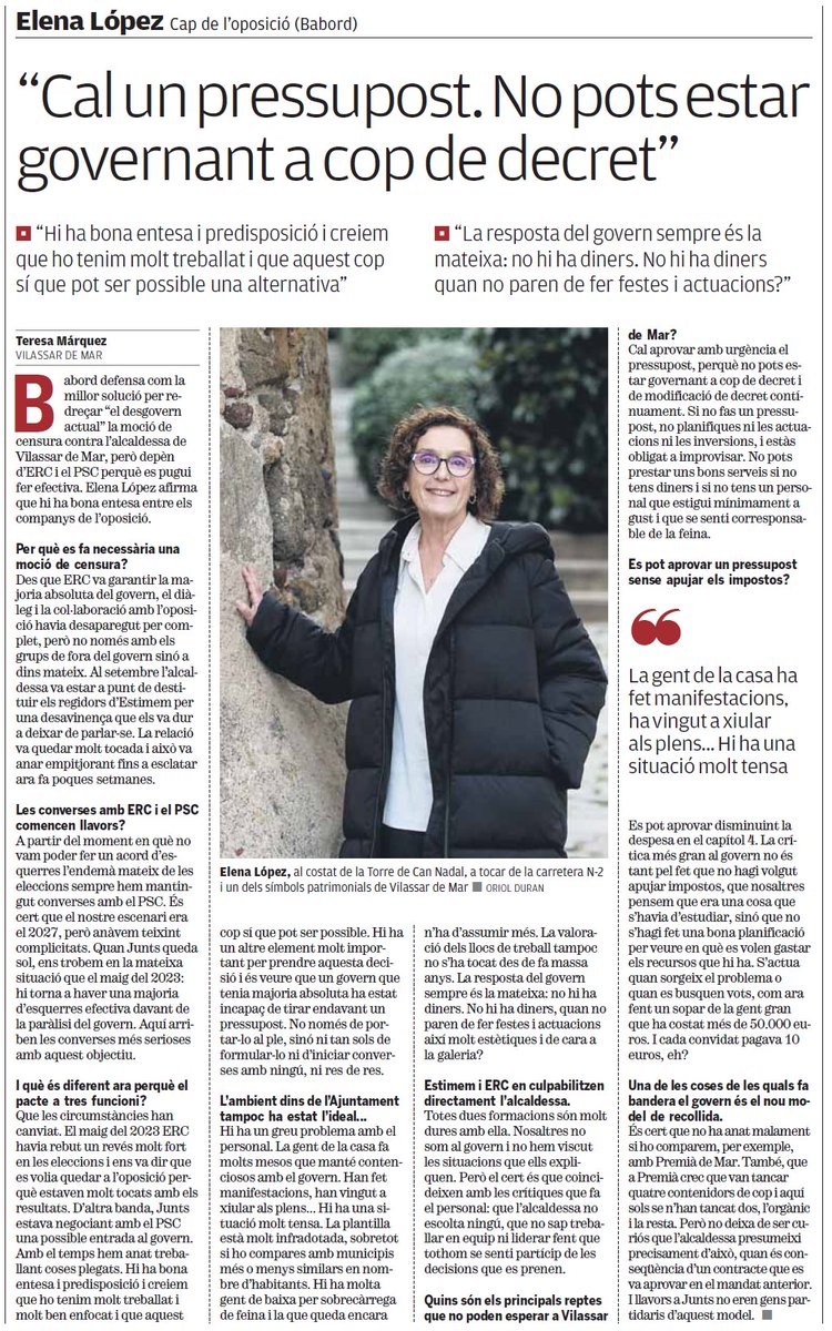 🗣️ Entrevista de El Punt Avui a la portaveu de Babord <a href="/Elenalopezluja2/">Elena vdm</a>:

➡️ Repàs de l'any i mig de mandat.

➡️ Necessitat d'aprovar el pressupost municipal de 2025.

➡️ Impulsem un #AcordDePoble per formar un nou govern i construir el futur de #VdM.

🔗 tuit.cat/l01q9
