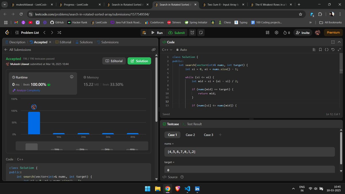 coder_lilawat's tweet image. Starting my Day 6๐ฏ
#100DaysOfLeetCode Challenge! #leetcode I am committing to solving at least two LeetCode problem every day for the next 100 days to strengthen my problem-solving skills and improve my understanding of Data Structures & Algorithms. Language: C++