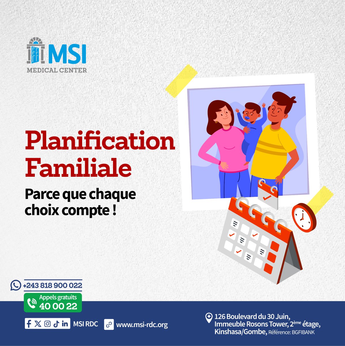 Une bonne planification offre plus de liberté et de sérénité.  Pour discuter des options qui vous conviennent, appelez gratuitement le 40 00 22 #PlanificationFamiliale #SanteSexuelle #MSIRDC #Appelez400022