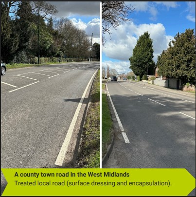 BituChem's tweet image. 🚧 BituChem Supports The #RoadEmulsionAssociationCampaign to Improve Britain's Roads! 🚧

#SurfaceDressing and #Encapsulation Benefits!
Check out this amazing comparison! Same length of road, just 100 metres apart. One section treated v  untreated. The difference is clear!