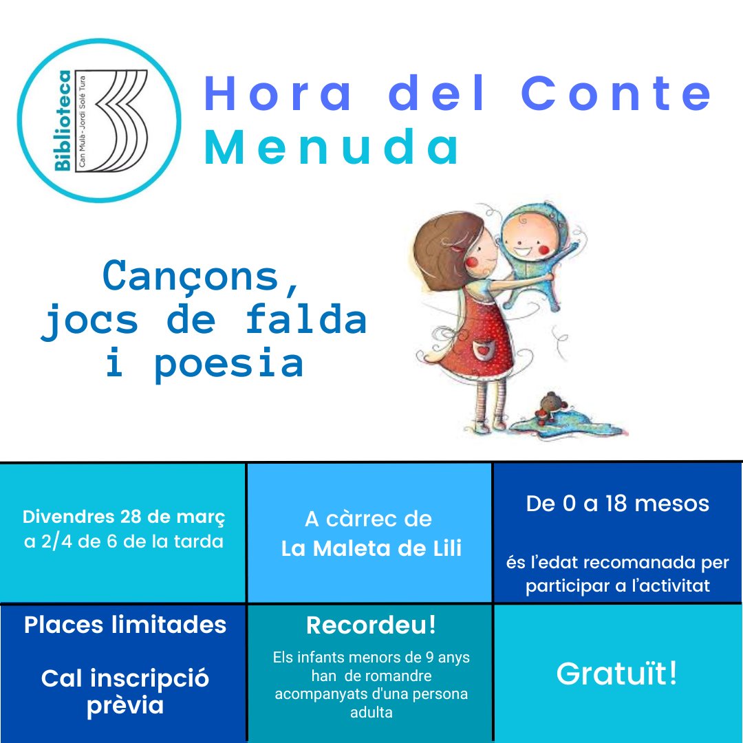 Per assumptes personals de la rondallaire hem canviat la sessió del 28 de març: ens acompanyarà la @lamaletadelili #totesfembiblioteca