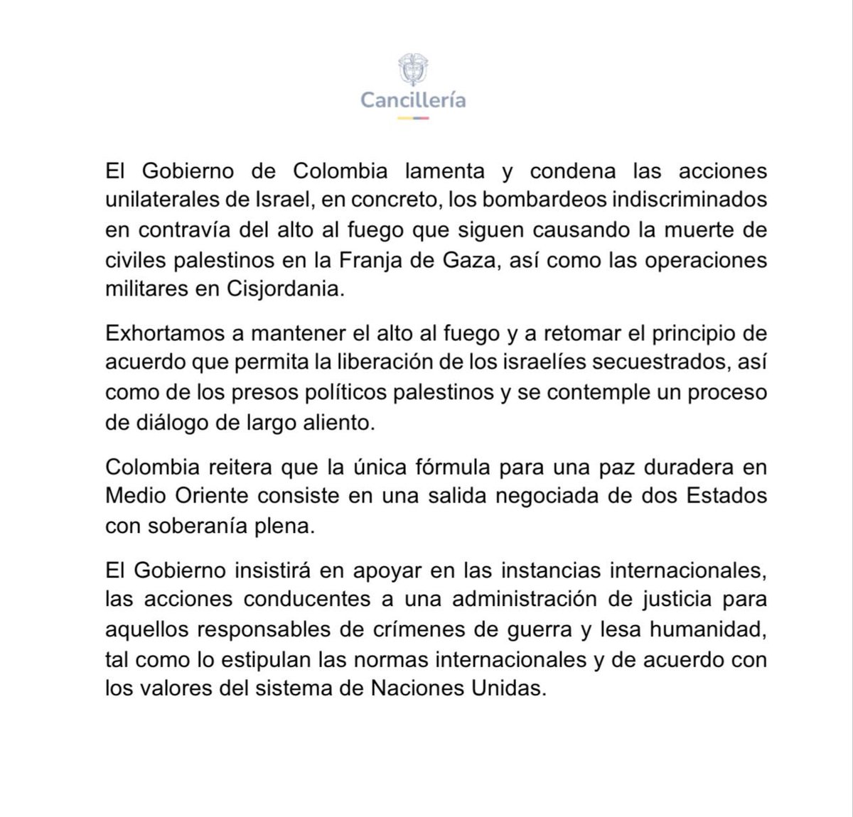 CancilleriaCol's tweet image. Comunicado de prensa