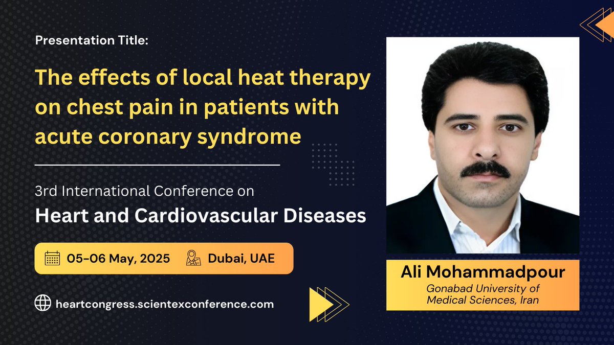 Kristina Pierce (@heartcongress25) on Twitter photo We are delighted to announce that Dr. Ali Mohammadpour from Iran will be presenting his research title at the upcoming 3rd Heart Congress, scheduled on May 05-06, 2025, in Dubai, UAE.
Visit: heartcongress.scientexconference.com/speakers/Ali-M…
#cardiologyconference #scientexconference #heartconference We are delighted to announce that Dr. Ali Mohammadpour from Iran will be presenting his research title at the upcoming 3rd Heart Congress, scheduled on May 05-06, 2025, in Dubai, UAE.
Visit: heartcongress.scientexconference.com/speakers/Ali-M…
#cardiologyconference #scientexconference #heartconference