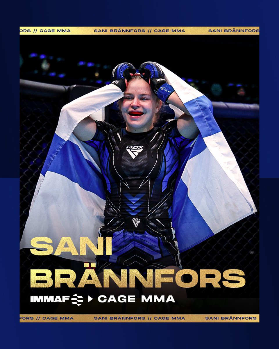 IMMAFed's tweet photo. Brännfors goes pro! 🤩

After a history making career with IMMAF, Sani Brännfors 🇫🇮 will officially make her professional debut under the @CAGEMMAFinland banner ✨

Best of luck, Sani 🤝 https://t.co/sHlBCTc1M4