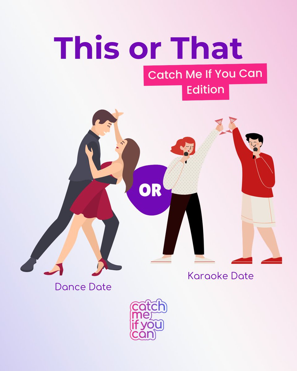 catchmeifucanap's tweet image. Ready to plan a fun night out? Choose your adventure: Dance floor moves or belting out your fave tunes? This or That? Download now 💜 on the App Store &amp;amp; Google Play #CatchMeIfYouCan #thisorthat #PlanMode #DateYourWay #NightOut #happydates #romanticdates #datinggoals #datingapp…