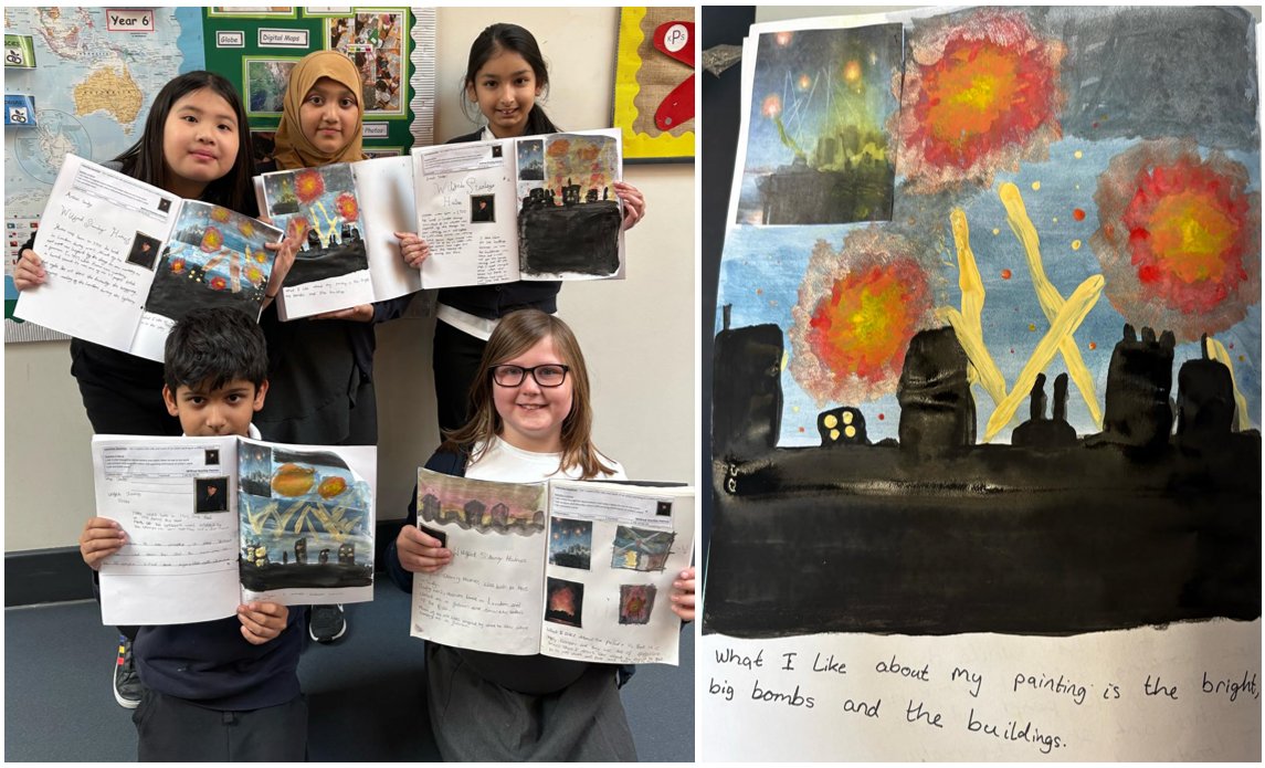 Year 4 have been studying the WW2 artist Wilfred Stanley Haines. They have really enjoyed experimenting with his painting styles of the London skyline during the Blitz and have created some impressive recreations.
