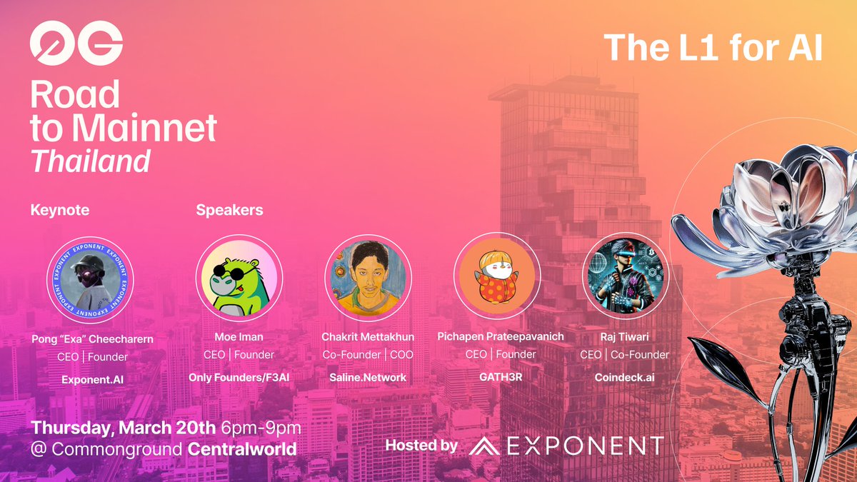 Exponent (@exponent_ai) on Twitter photo 📢 Speaker Announcement!! 📢
Only 2 days to go - Thursday evening @ Commonground
Don't forget to RSVP below!
We're looking forward to hosting the <a href="/0G_labs/">0G Labs (Ø,G) - AI L1</a> "Road to Mainnet" community event alongside this exemplary list of local AI project founders and leaders.
See you there! 📢 Speaker Announcement!! 📢
Only 2 days to go - Thursday evening @ Commonground
Don't forget to RSVP below!
We're looking forward to hosting the <a href="/0G_labs/">0G Labs (Ø,G) - AI L1</a> "Road to Mainnet" community event alongside this exemplary list of local AI project founders and leaders.
See you there!