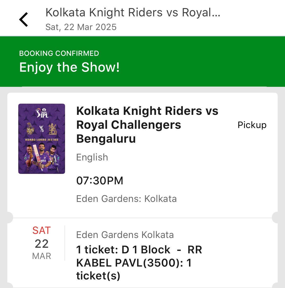 akashjash24's tweet image. One 3750/- ticket available of kkr vs RCB match, one of my friend is not going.. if anyone interested DM kindly 🙏
Block - D1

#kkrvsrcb #ipltickets #needhelp #rcbvskkr #ipltickets2025 #ipl