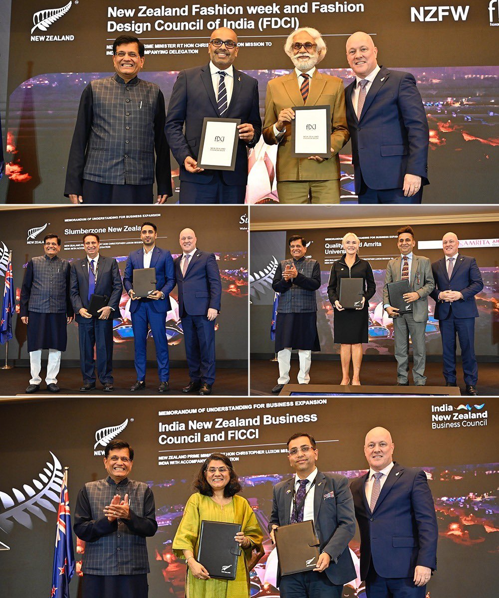 Delighted to address the India-New Zealand Economic Forum in the presence of New Zealand Prime Minister @ChrisLuxonMP. We also witnessed the exchange of MoUs in key sectors for business expansion.  

As the two sides have launched FTA negotiations, I highlighted the huge