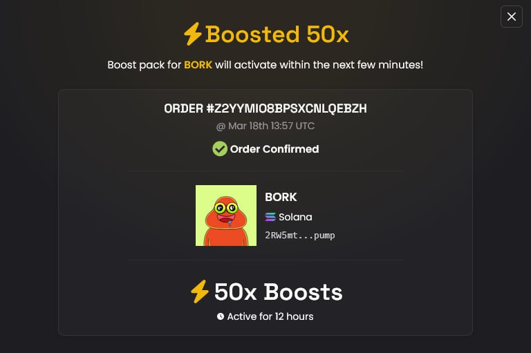 50x boosted! ADS on Dex soon!

dexscreener.com/solana/f9rpa3v…

Keep shilling $BORK to everywhere.