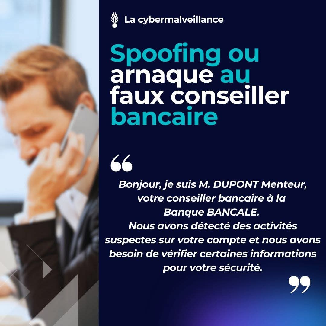 Gendarmerie_042's tweet image. #MardiConseil
"Bonjour, je suis M. Durant Menteur, votre conseiller bancaire à la Banque BANCALE. Nous avons détecté des activités suspectes sur votre compte..."
📵 Il s'agit d'une technique frauduleuse, le #spoofing.
@cybervictimes