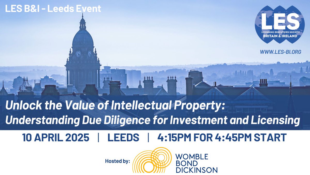 Join LES B&amp;I on 10 April for an event dedicated to understanding the  critical process of conducting due diligence on IP assets.

Find out more here: mailchi.mp/5c4b25249085/l…

Thank you to <a href="/WBD_UK/">Womble Bond Dickinson (UK) LLP</a> for hosting at their Leeds office!