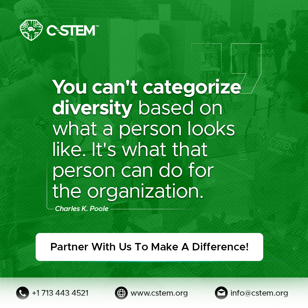 Diversity isn’t about what we see, it’s about what we bring to the table. 

At CSTEM, we empower every student to make an impact through their skills, creativity, and passion. Let's build a future where everyone belongs!  #RoboticsEducation #FutureLeaders #STEMForAll #FutureReady