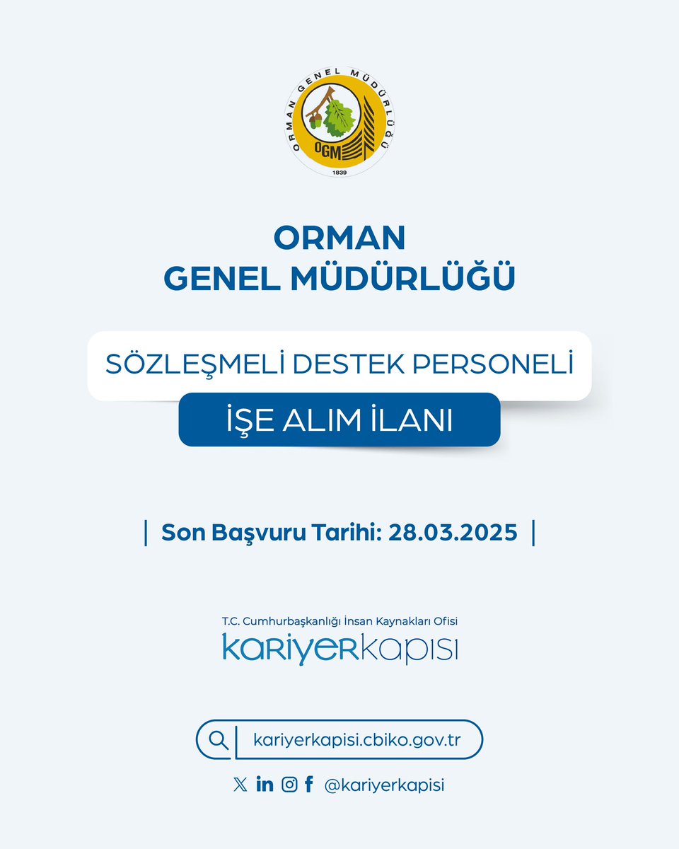 Kariyer Kapısı (@kariyerkapisi) on Twitter photo Orman Genel Müdürlüğü Sözleşmeli Destek Personeli işe alım ilanı başvuruları başladı.
🔗 kariyerkapisi.cbiko.gov.tr
🗓️ Son Başvuru Tarihi: 28 Mart 2025
<a href="/tccbiko/">T.C. Cumhurbaşkanlığı İnsan Kaynakları Ofisi</a> <a href="/OGMgovtr/">Orman Genel Müdürlüğü</a> Orman Genel Müdürlüğü Sözleşmeli Destek Personeli işe alım ilanı başvuruları başladı.
🔗 kariyerkapisi.cbiko.gov.tr
🗓️ Son Başvuru Tarihi: 28 Mart 2025
<a href="/tccbiko/">T.C. Cumhurbaşkanlığı İnsan Kaynakları Ofisi</a> <a href="/OGMgovtr/">Orman Genel Müdürlüğü</a>