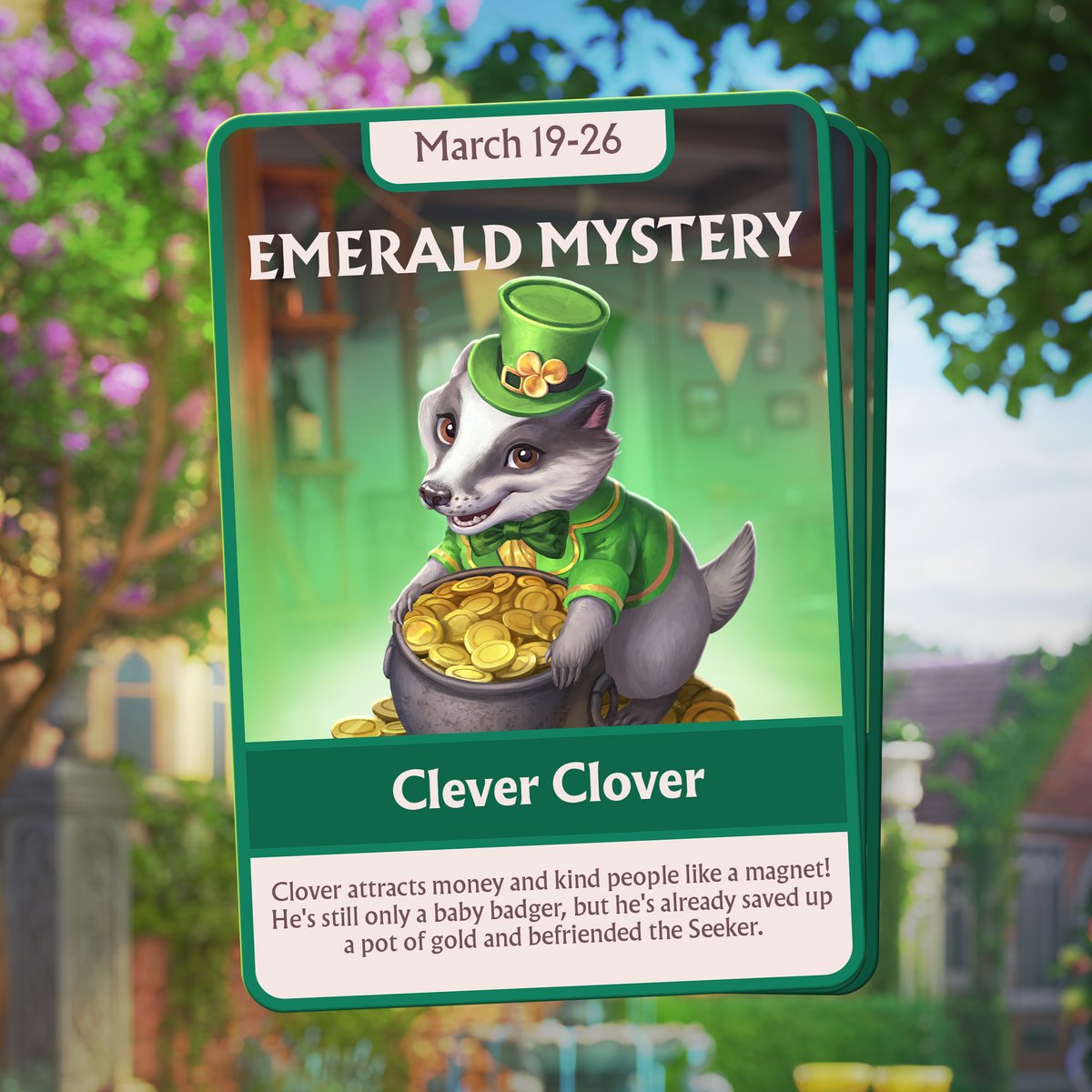 🍀 Seekers, it’s time to meet another new guardian from the Emerald Mystery! Look at how cute Clever Clover is. Don’t you think his outfit is perfect for the event? 🥰

Сlick the link and join the Emerald Mystery event! 🤩seekersnotes.onelink.me/E3IM/44a54a93