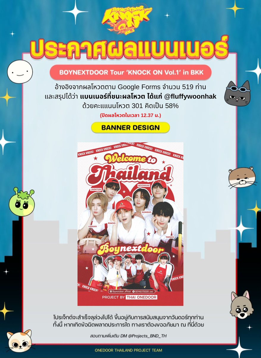Projects_BND_TH's tweet image. 📢 สรุปผลโหวตแบนเนอร์ 🎉
ผลงานที่ได้คะแนนโหวตมากที่สุดได้แก่ ผลงานหมายเลข 1 ของคุณ @fluffywoonhak ชนะผลโหวตด้วยคะแนน 58% ค่ะ 👏🏻

ขอขอบคุณสำหรับอาร์ตเวิร์คทุกชิ้นที่ส่งกันมาเป็นจำนวนมาก หวังว่าโอกาสหน้า ทางทีมจะได้รับการสนับสนุนจากวันดอร์อีกครั้งนะคะ 🙏🏼

 #BND_ProjectsTH