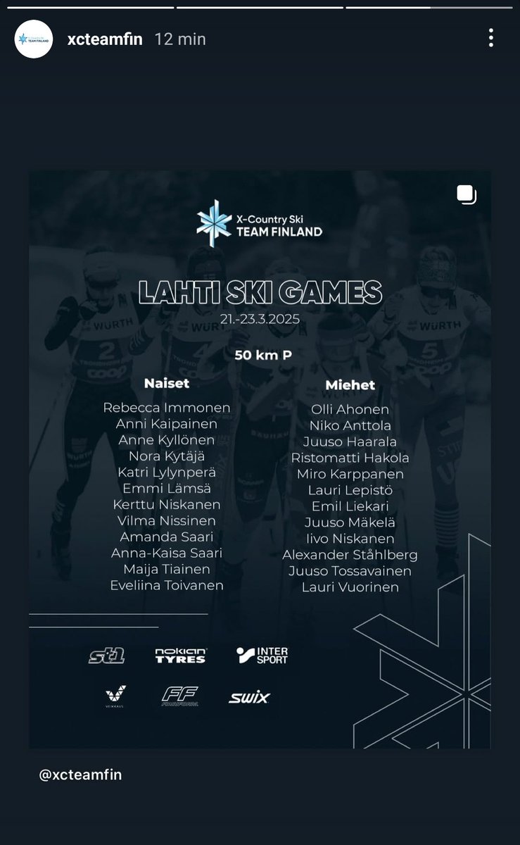 Valinnat 50km pertsalle Lahteen.
Mitä porukka on mieltä? Onko haluttomuutta hiihtää kilpaa vai mistä nämä valinnat kertoo? #hiihto