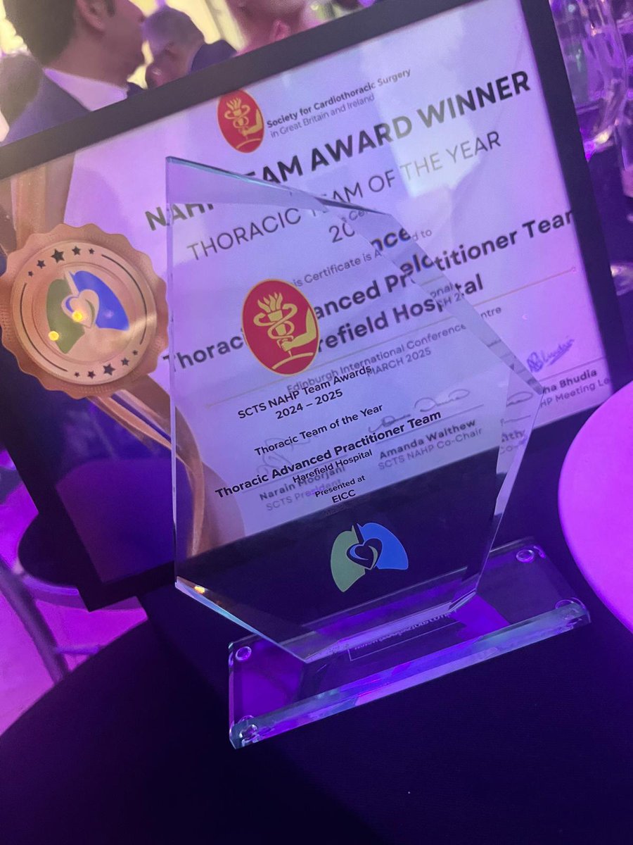 Thoracic ANP at #harefieldhospital winning the award for THORACIC TEAM OF 2024 at #scts