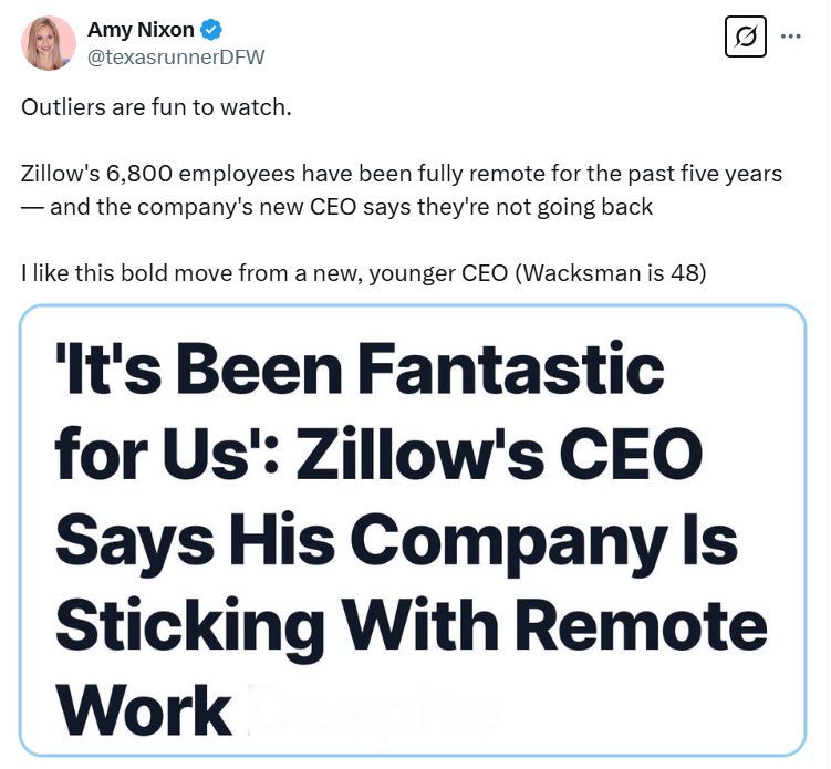 k_sarrazin's tweet image. Le télétravail a permis à #Zillow d'économiser de l'argent, d'aider au recrutement et de maintenir la productivité, d'après des rapports en opposition avec d'autres à propos de l'impact sur la productivité buff.ly/UuurIG8