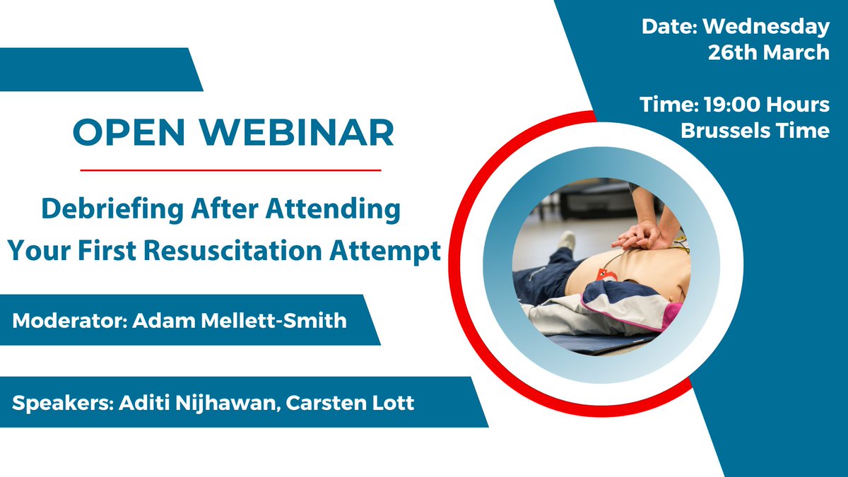 💙❤️ #Webinar Alert: Register for our upcoming open webinar about 'Debriefing After Attending Your First Resuscitation Attempt' by clicking the following link. 👇 
us06web.zoom.us/webinar/regist…
🗓️ 26 March 2025 
⏰  Brussels Time (Central European Time)
👤 Moderator: Adam Mellett-Smith