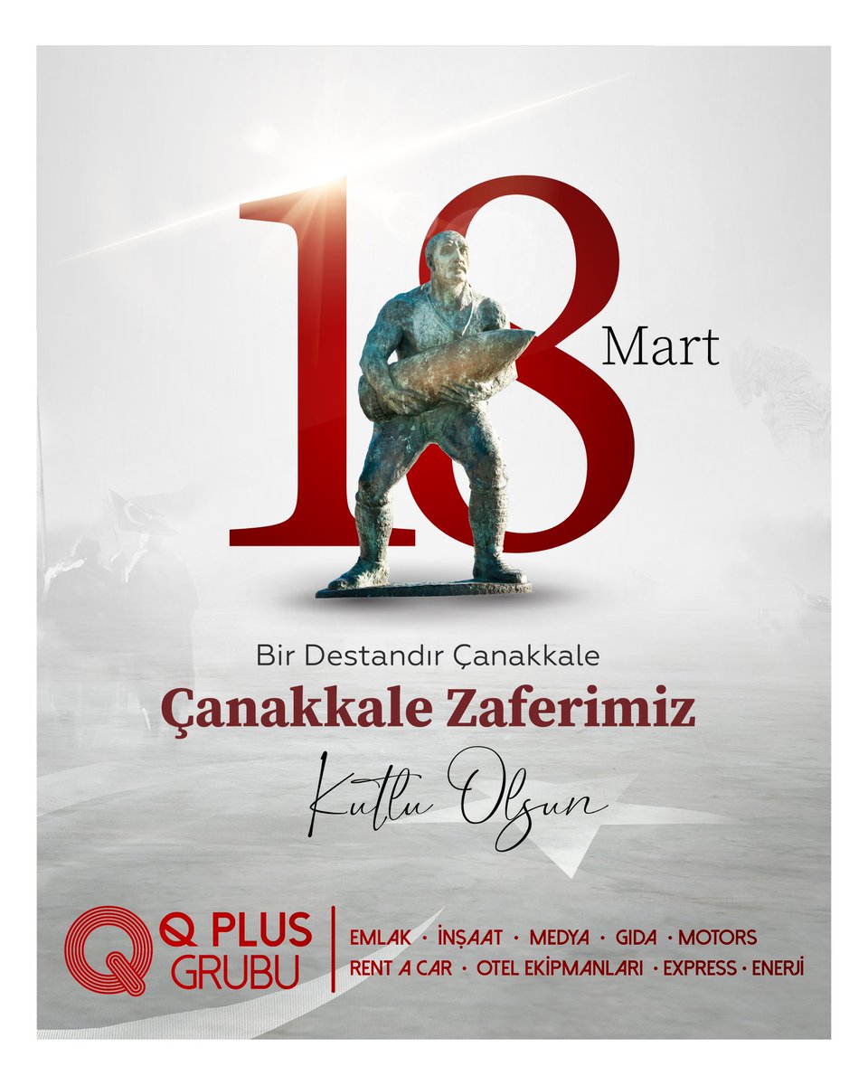 qplusinsaat's tweet photo. Çanakkale Zaferi’ni başta Ulu Önder Mustafa Kemal Atatürk olmak üzere, tüm kahramanlarımızı saygı ve minnetle anıyoruz.
Q Plus Grubu 
#qplus #qplusgrubu #qplusgroup #qplusemlak #qplusmedya #qplusexpress #qplusinsaat #qplusinşaat #qplusgida #18mart #qplussigorta #gıda #biradımönde https://t.co/W0q0CBkTj8