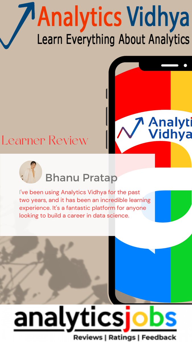 analyticjob's tweet image. 🚀 Bhanu Pratap shared his review on the Analytics Vidhya Data Science Course at Analytics Jobs! 🎯

Thinking of enrolling? Read real alumni insights &amp;amp; decide wisely! ✅

🔍 Check reviews now ➡ zurl.co/VKCDm

#DataScience #CourseReview #AnalyticsVidhya #Upskilling