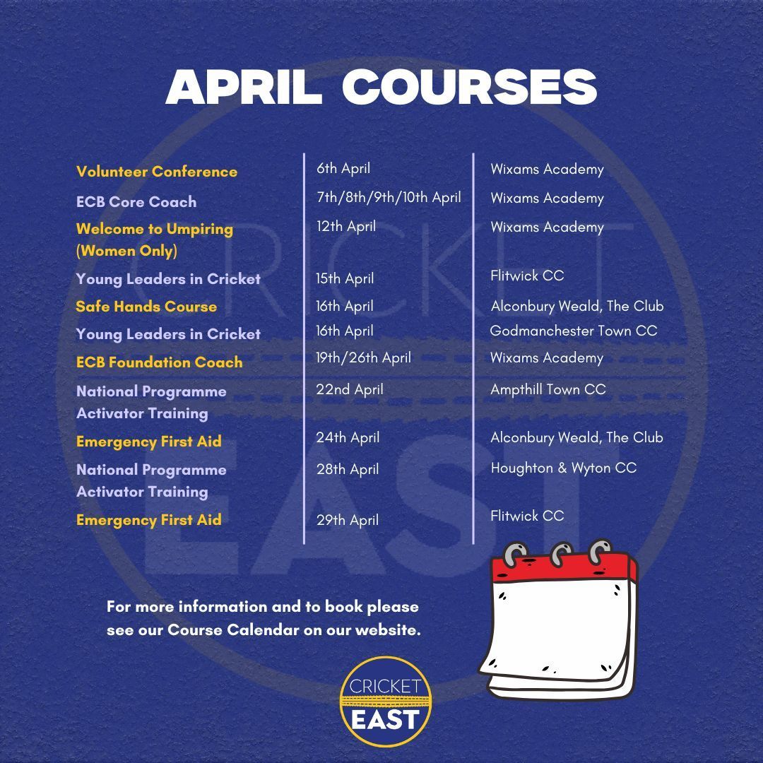 There is a lot happening in April, and the start of the season is just around the corner.

Check out all the courses we're running next month and make sure you've got everything organised for the season. 🌟

Link to courses bit.ly/40SSlIi 🔗