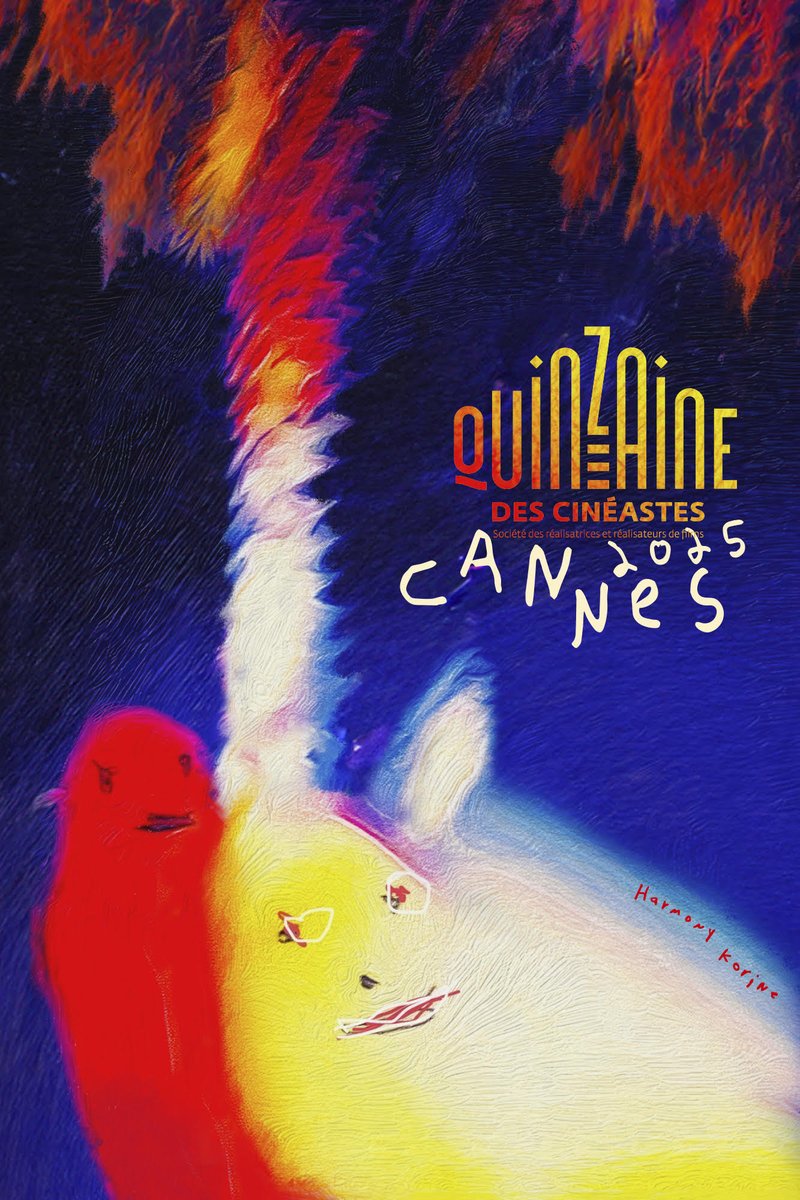 The official poster for the 2025 Directors' Fortnight at Cannes, designed by Harmony Korine.

Korine: "The characters in the painting are called Twitchys. They are always lurking and playing. They are very happy to be at Cannes."